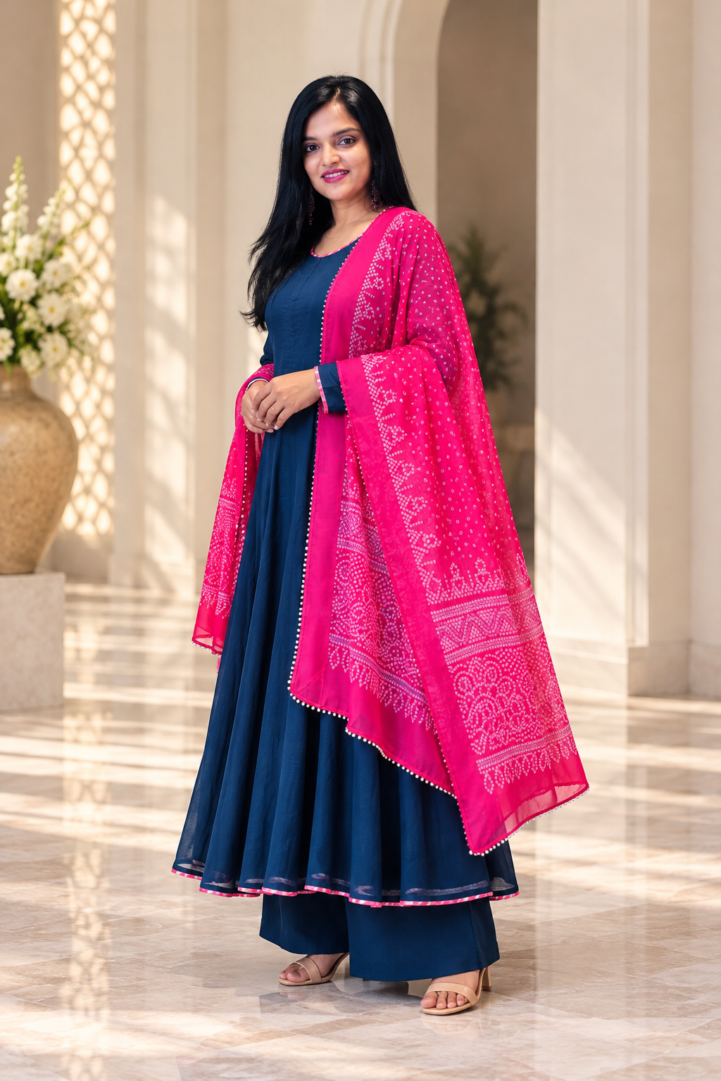 Nevi blue suit with rani dupatta