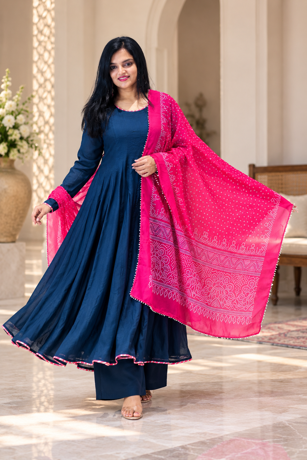 Nevi blue suit with rani dupatta